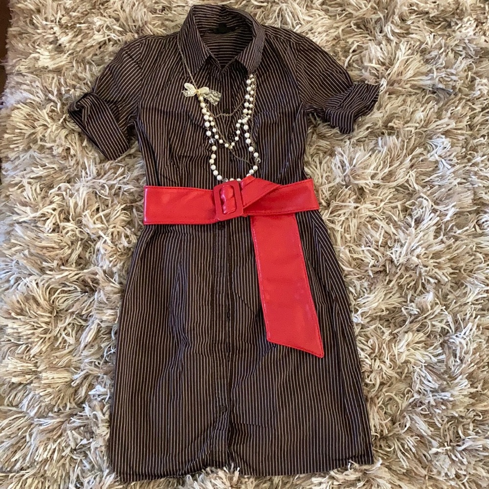 EUC BCX brown with white stripes shirt dress